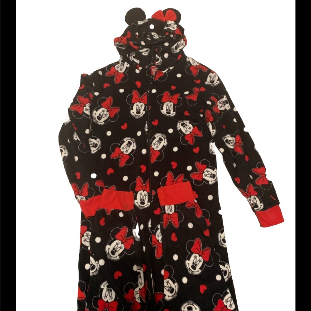 Disney Minnie Mouse One Pc Pjs Hooded w Ears Zip Front Medium